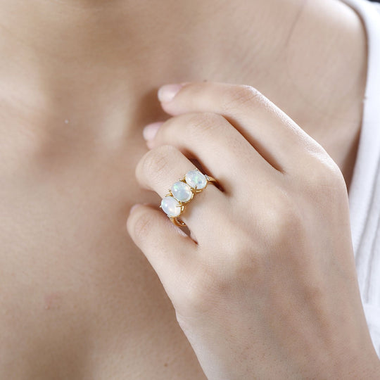 AA Natürlicher, äthiopischer Welo Opal, Weißer Diamant Ring, 925 Silber 750 Gelbgold Vermeil (Größe 21.00) ca. 2.34 ct