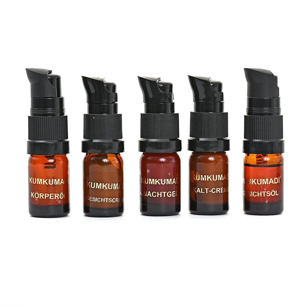 SQIN Botanicals - Discovery Set - Kumkumadi: Gesichtsöl, Nachtgel, Gesichtscreme, Gesichtsserum, Cold Cream, je 5ml (gesamt 25ml)