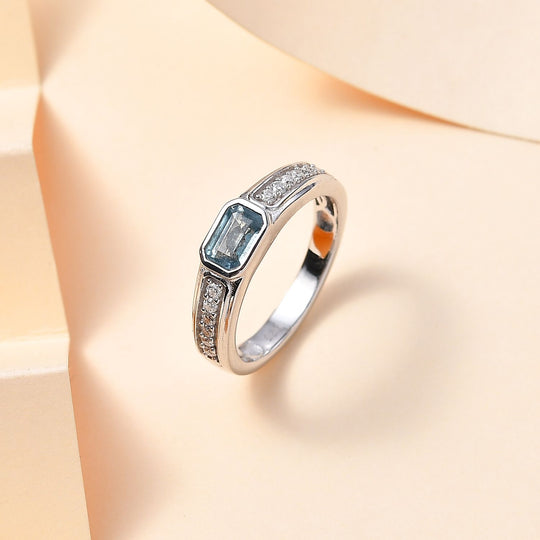AA Aqua Kyanit, Moissanit Ring 925 Silber rhodiniert (Größe 18.00) ca. 1,00 ct