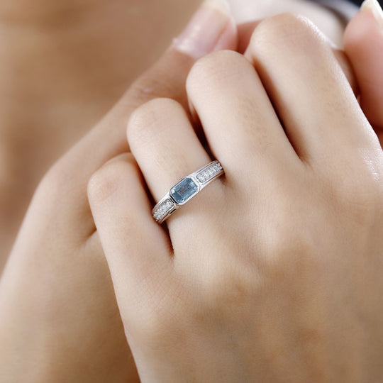 AA Aqua Kyanit, Moissanit Ring 925 Silber rhodiniert (Größe 18.00) ca. 1,00 ct