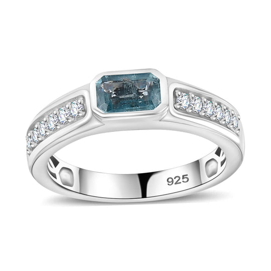 AA Aqua Kyanit, Moissanit Ring 925 Silber rhodiniert (Größe 18.00) ca. 1,00 ct