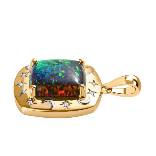 Labor erstellt schwarzen Opal, Weißer Zirkon Anhänger 925 Silber  ca. 2,74 ct.