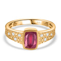 Afrikanischer Rubin (Fissure gefüllt), Weißer Zirkon Ring 925 Silber 750 Gelbgold Vermeil (Größe 20.00) ca. 1,45 ct