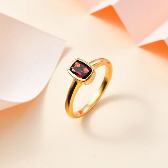 Natürlicher Mosambik Granat Ring, 925 Silber 750 Gelbgold Vermeil ca. 1.11 ct