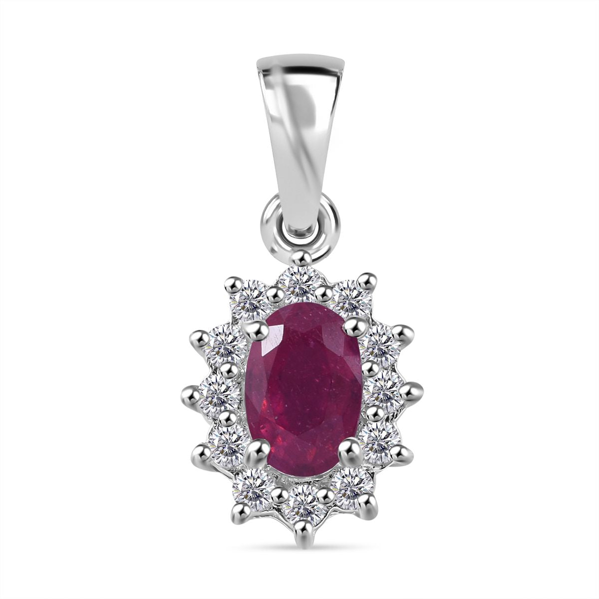 Afrikanischer Rubin (Fissure gefüllt), Weißer Zirkon Anhänger 925 Silber rhodiniert ca. 0,99 ct.
