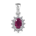 Afrikanischer Rubin (Fissure gefüllt), Weißer Zirkon Anhänger 925 Silber rhodiniert ca. 0,99 ct.