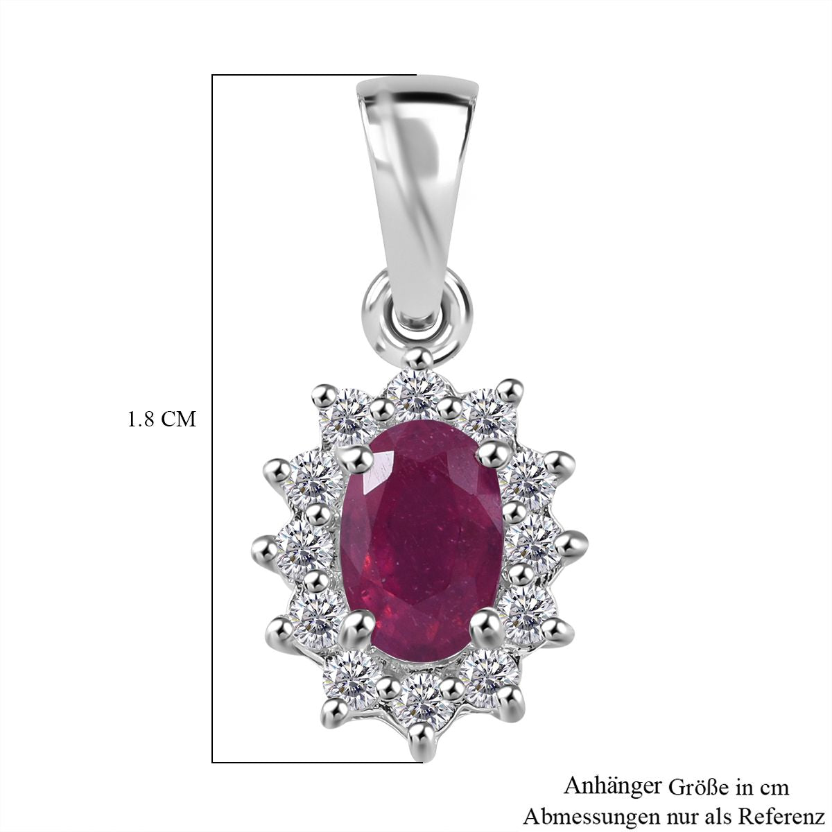 Afrikanischer Rubin (Fissure gefüllt), Weißer Zirkon Anhänger 925 Silber rhodiniert ca. 0,99 ct.