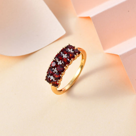 Mosambik Granat, Weißer Zirkon Ring 925 Silber vergoldet ca. 1,90 ct