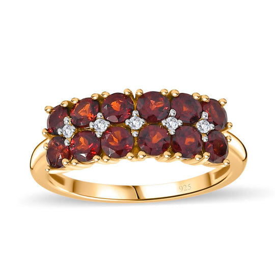 Mosambik Granat, Weißer Zirkon Ring 925 Silber vergoldet ca. 1,90 ct
