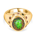 Lab Grown schwarzen Opal, Mehrfarbiger-Turmalin Ring, 925 Silber 750 Gelbgold Vermeil (Größe 20.00) ca. 1.99 ct