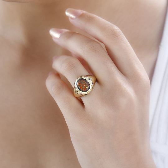 Lab Grown schwarzen Opal, Mehrfarbiger-Turmalin Ring, 925 Silber 750 Gelbgold Vermeil (Größe 20.00) ca. 1.99 ct
