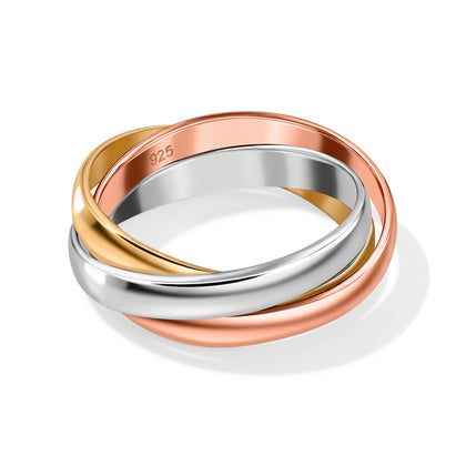 Royal Bali Kollektion- Wickelring Trio, 925 Silber mit Roségold Vermeil, Gold Vermeil und Platin-Beschichtung