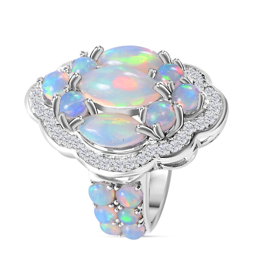 AA Natürlicher, äthiopischer Welo Opal Ring 925 Silber platiniert (Größe 21.00) ca. 5,96 ct