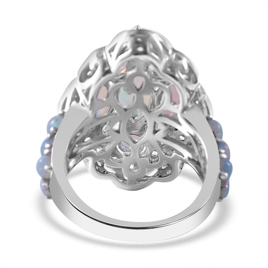 AA Natürlicher, äthiopischer Welo Opal Ring 925 Silber platiniert (Größe 21.00) ca. 5,96 ct