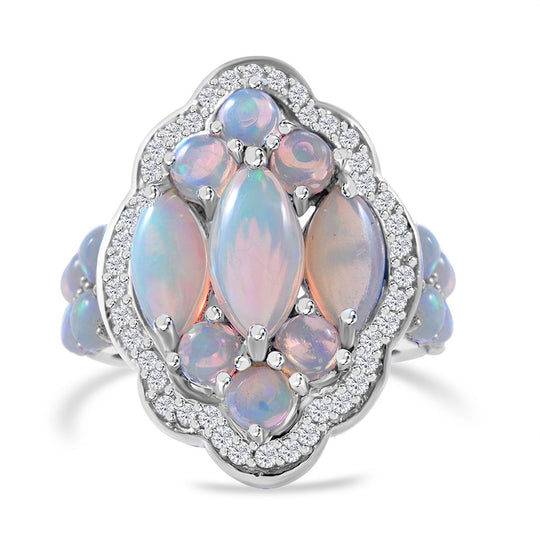 AA Natürlicher, äthiopischer Welo Opal Ring 925 Silber platiniert (Größe 21.00) ca. 5,96 ct