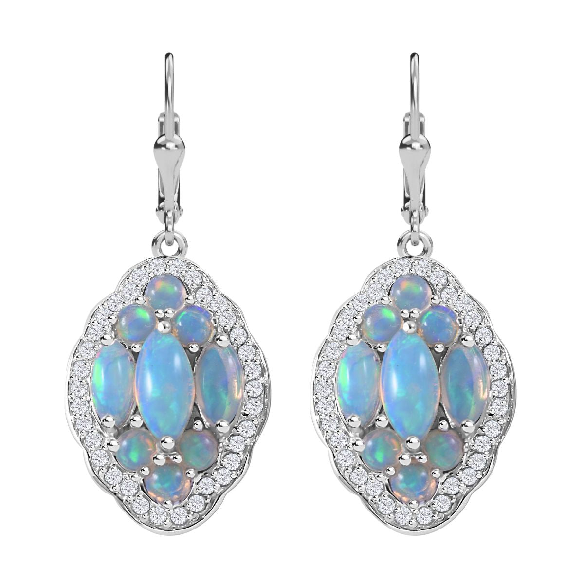 AA Natürlicher, äthiopischer Welo Opal Ohrringe 925 Silber platiniert ca. 6.37 ct