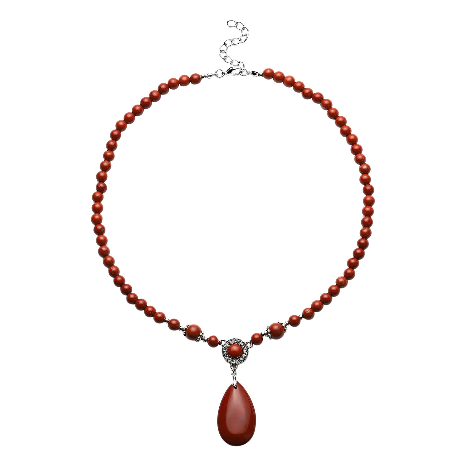 Rote Jaspis-Halskette, ca. 45 cm, silberfarben ca. 167,50 ct