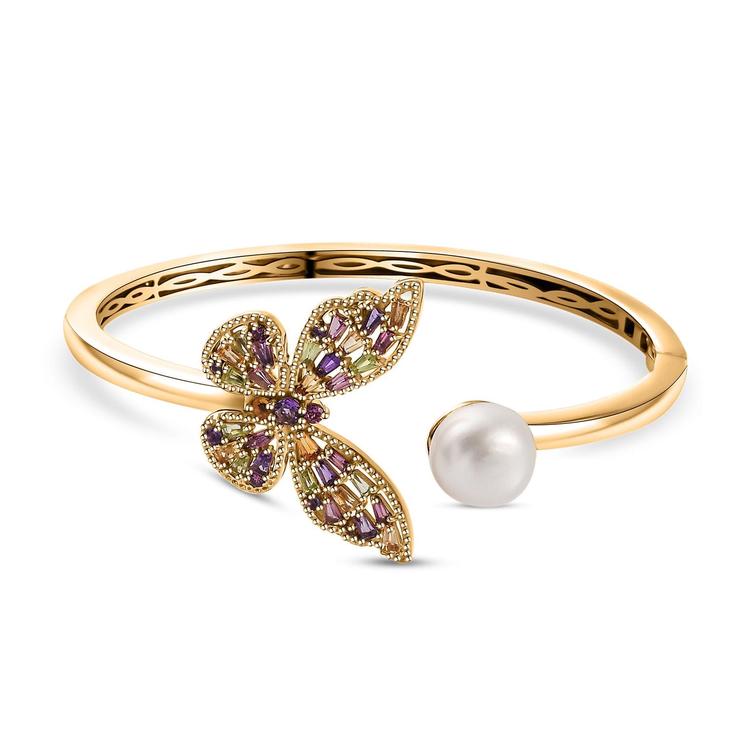 GP Kollektion - AA Afrikanischer Amethyst, Citrin Armreif ca. 18.5 cm 925 Silber 750 Gelbgold Vermeil 2.35 ct