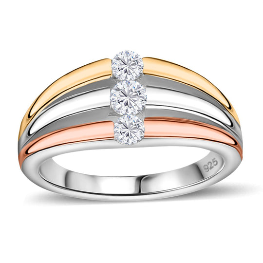Moissanit Ring, 925 Silber, Tricolor, , ca. 0.37 ct