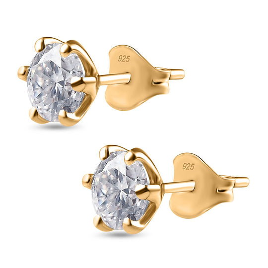 Moissanit Ohrringe 925 Silber Rhodiniert und 750 Gelbgold Vermeil ca. 1.50 ct