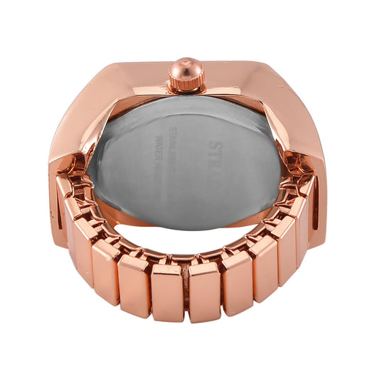 STRADA - Ringuhr mit Neongrüner Kristall und Weißkristall, Japanischem Uhrwerk, 7.5 cm, Reiner Edelstahl