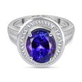 AAAA Tansanit, Weißer Diamant Ring 950 Platin (Größe 17.00) ca. 5,59 ct