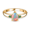 AA Natürlicher, äthiopischer Welo Opal, Kagem Sambischer Smaragd Ring 925 Silber vergoldet (Größe 17.00) ca. 0,72 ct