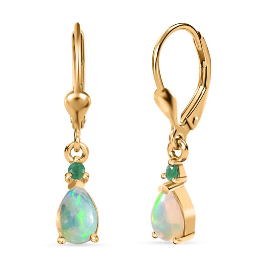 AA Natürlicher, äthiopischer Welo Opal, Kagem Sambischer Smaragd Ohrringe 925 Silber platiniert ca. 0,88 ct.