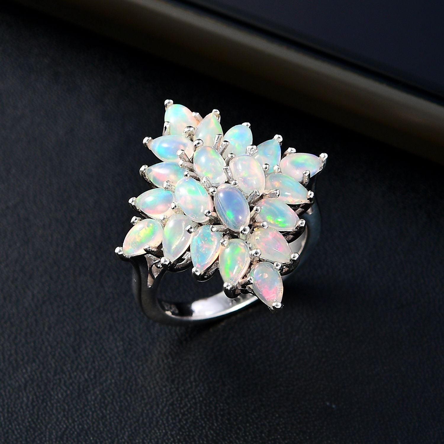AA Natürlicher, äthiopischer Welo Opal Ring, 925 Silber rhodiniert (Größe 19.00) ca. 2.98 ct