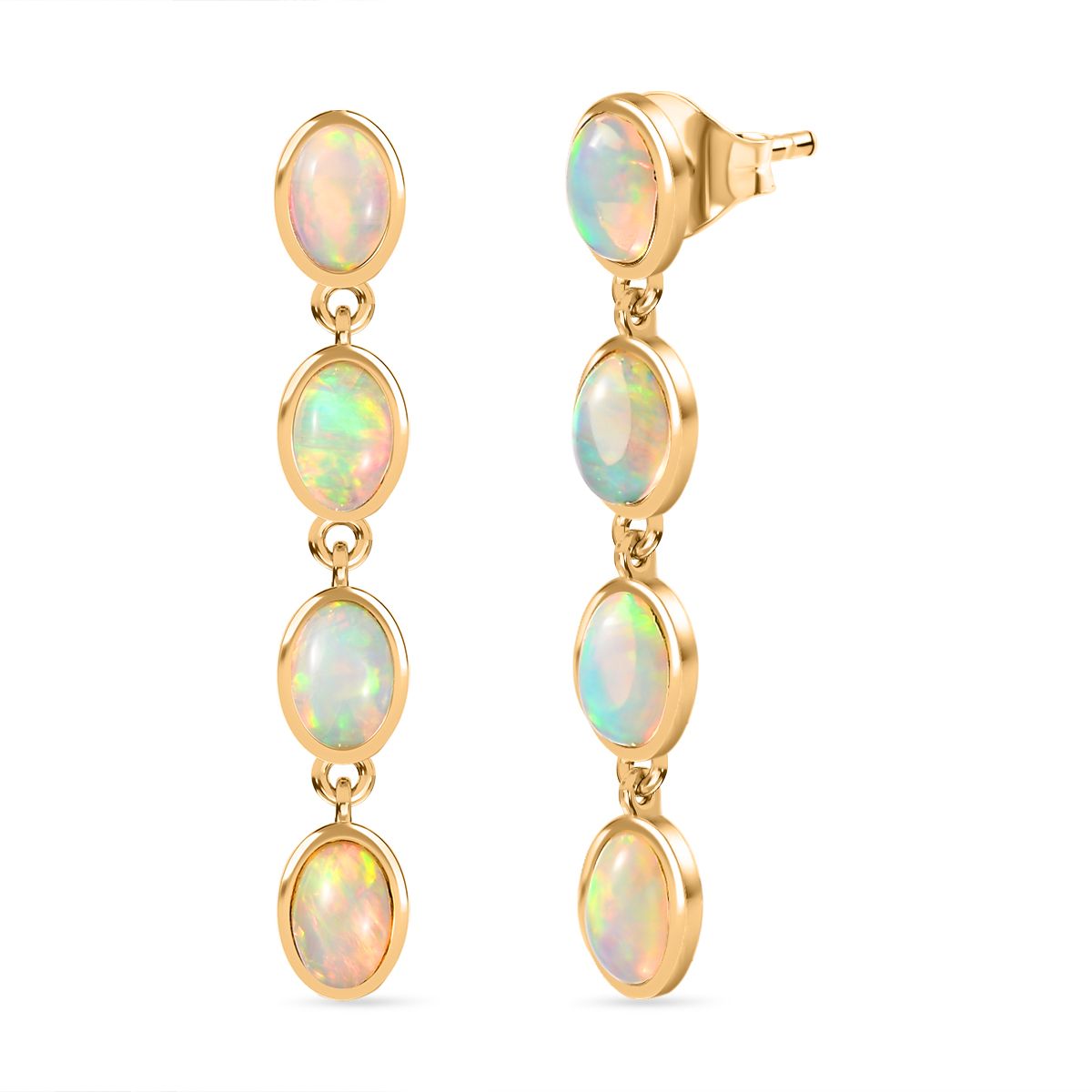 AA Natürlicher, äthiopischer Welo Opal Ohrringe 925 Silber 750 Gelbgold Vermeil ca. 2,03 ct.