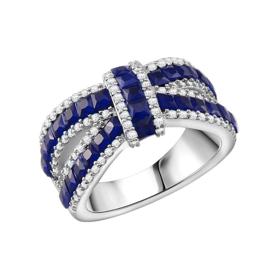JCK Vegas Designer Schmuck Blauer Zirkonia, Weißer Zirkonia Ring 925 Silber rhodiniert 3.06 ct