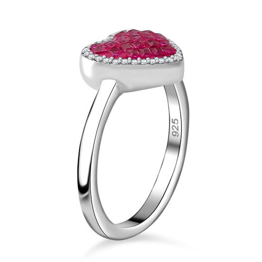 JCK Vegas Designer Schmuck Rubin-Farbener Zirkonia, Weißer Zirkonia Ring 925 Silber rhodiniert