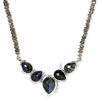 AAA Labradorit Halskette ca. 45 cm 925 Silber platiniert ca. 92.02 ct