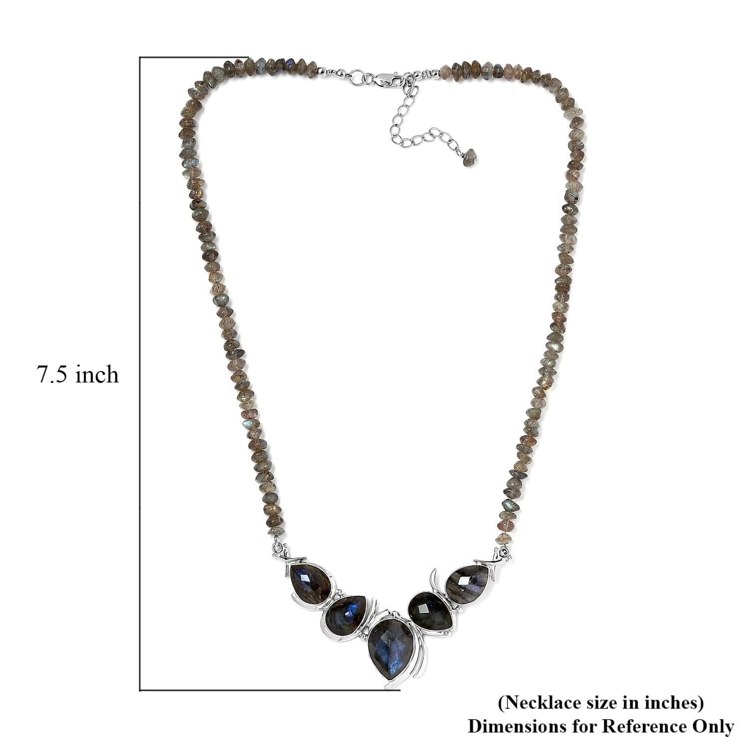 AAA Labradorit Halskette ca. 45 cm 925 Silber platiniert ca. 92.02 ct