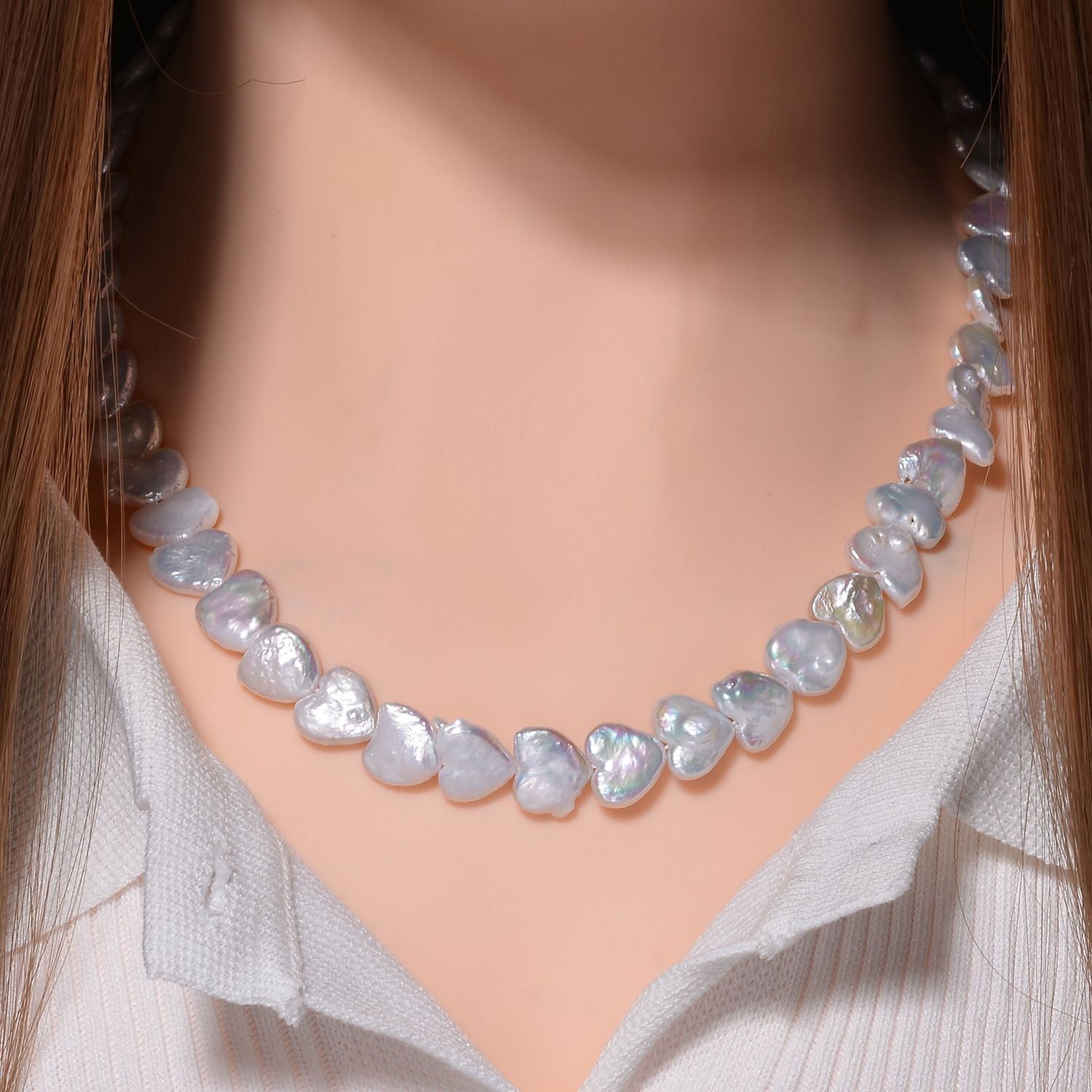 Weiße Keshi Perle (11-12mm) Halskette, 50cm, 925 Silber rhodiniert