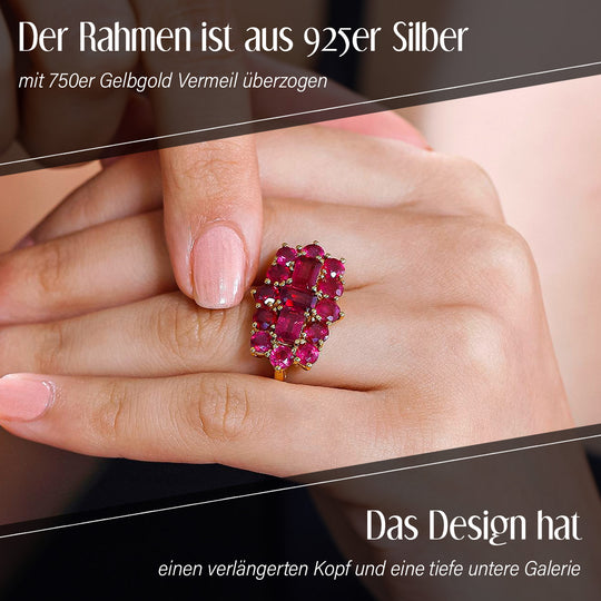 AA Afrikanischer Rubin (Fissure gefüllt) Ring 925 Silber 750 Gelbgold Vermeil (Größe 21.00) ca. 6.74 ct