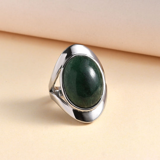 Grüner Aventurin Ring Edelstahl ca. 33,63 ct
