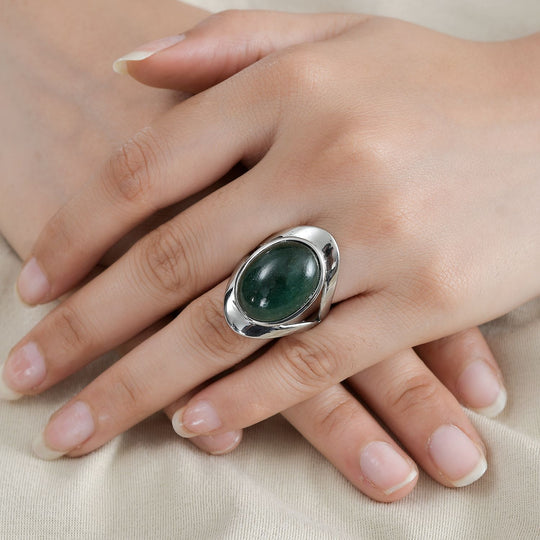 Grüner Aventurin Ring Edelstahl ca. 33,63 ct