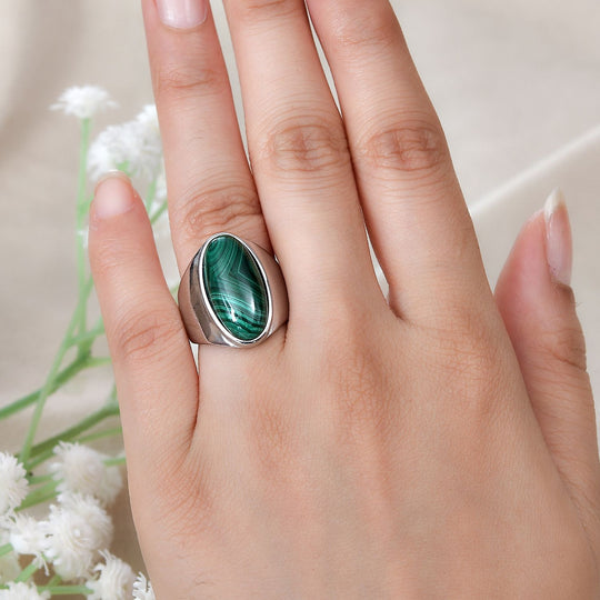 Malachit Ring 316L Edelstahl ca. 12.18 ct