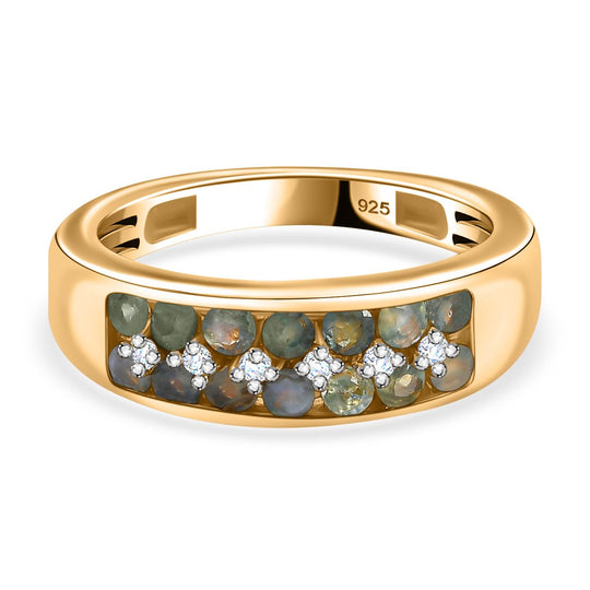 Alexandrit, Moissanit Ring, 925 Silber, 750 Gelbgold Vermeil (Größe 21.00), ca. 0.86 ct