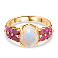 AA Natürlicher, äthiopischer Welo Opal, Afrikanischer Rubin (Fissure gefüllt) Ring 925 Silber 750 Gelbgold Vermeil (Größe 19.00) ca. 3,12 ct