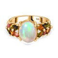 AA Natürlicher, äthiopischer Welo Opal, Mehrfarbig-Turmalin Ring 925 Silber 750 Gelbgold Vermeil (Größe 21.00) ca. 2,70 ct