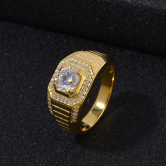 Moissanit Ring 925 Silber Gelbgold Vermeil (Größe 17.00) ca. 1,22 ct