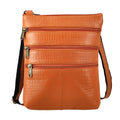 Echtleder Crossbody Tasche mit Kroko-Prägung, Cognac