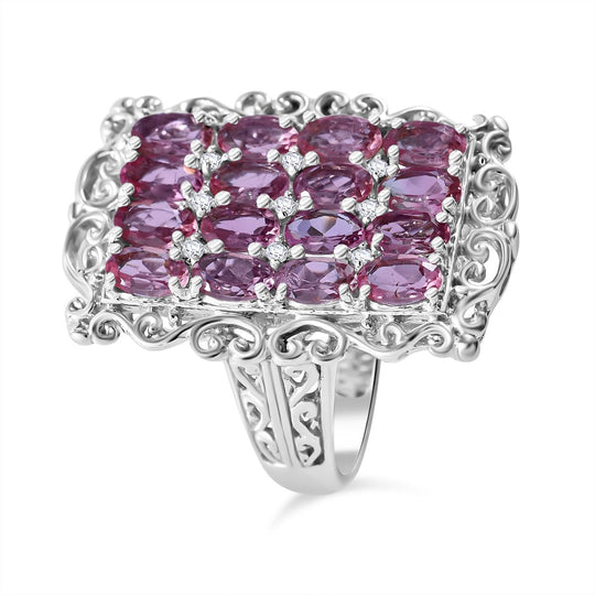 Rosa Turmalin, Weißer Zirkon Ring 925 Silber rhodiniert ca. 3,85 ct