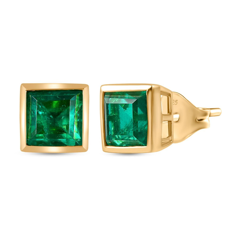 Smaragd-Quarz Triplette Ohrringe 925 Silber 750 Gelbgold Vermeil ca. 3.11 ct