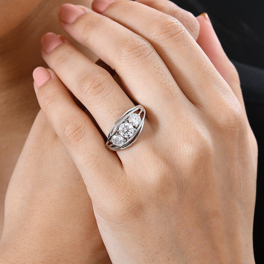 Moissanit Ring 925 Silber rhodiniert (Größe 17.00) ca. 1,64 ct