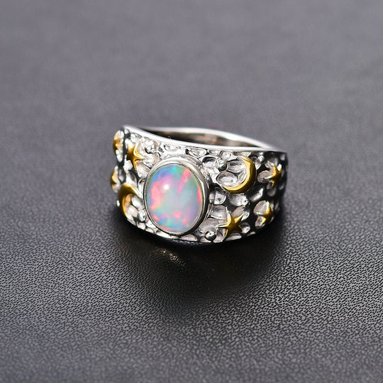 AA Natürlicher, äthiopischer Welo Opal Ring 925 Silber rhodiniert (Größe 21.00) ca. 1,23 ct