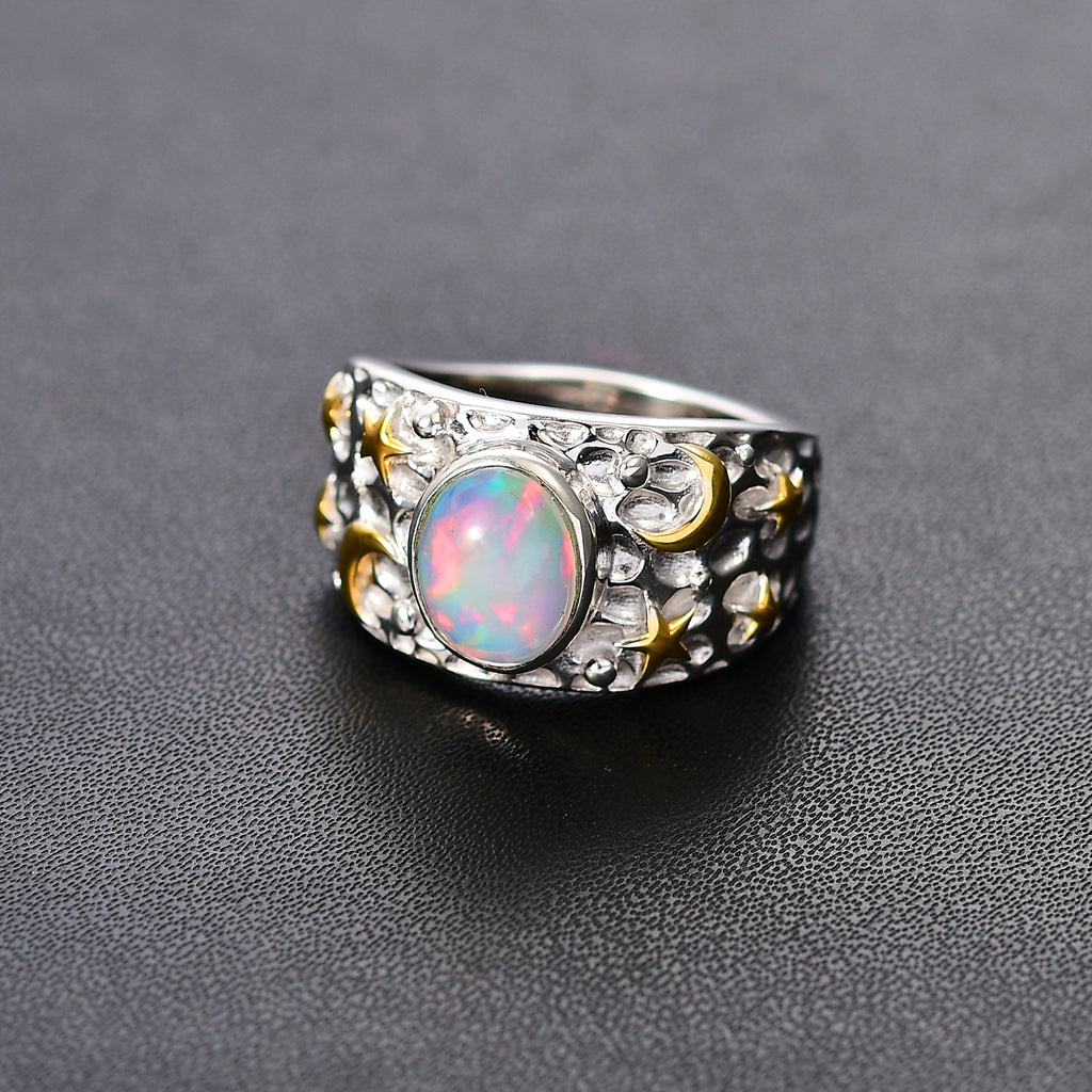 AA Natürlicher, äthiopischer Welo Opal Ring 925 Silber rhodiniert (Größe 17.00) ca. 1,23 ct