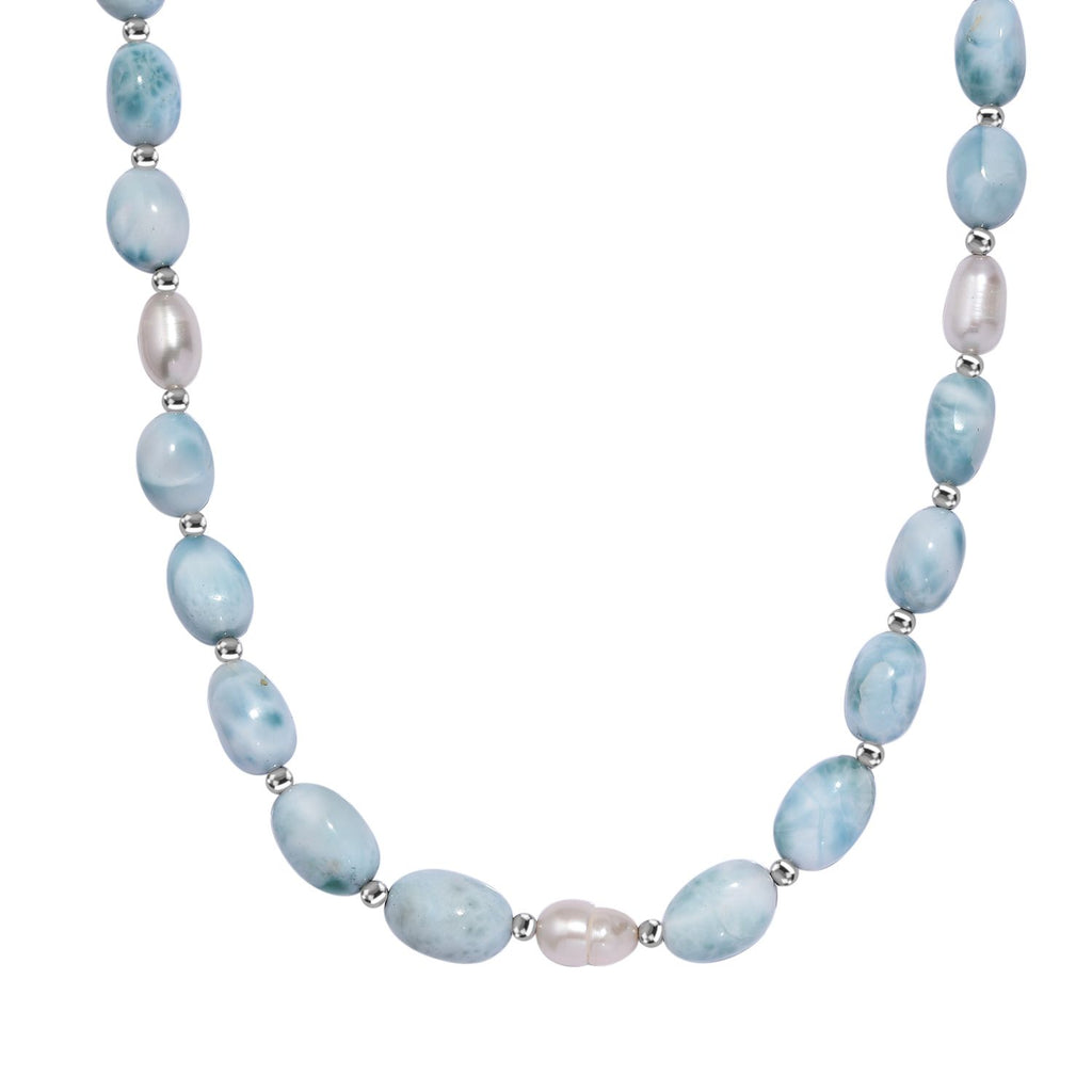 limitierte Auflage - AA Larimar, Perle Halskette ca. 45 cm 925 Silber rhodiniert